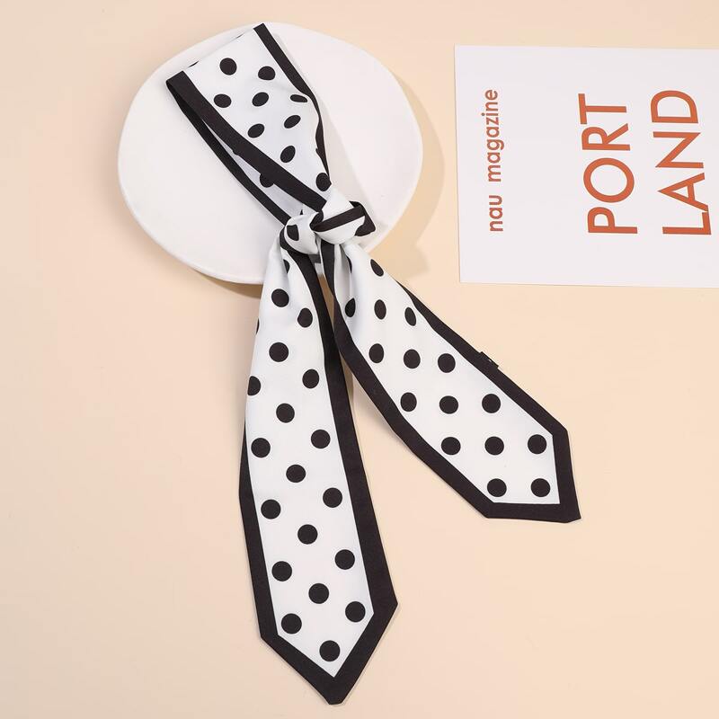 

Polka Dot Ribbon Hair Tie, Black and white