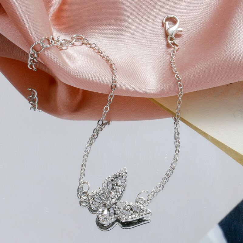

Rhinestone Butterfly Bracelet, Silver