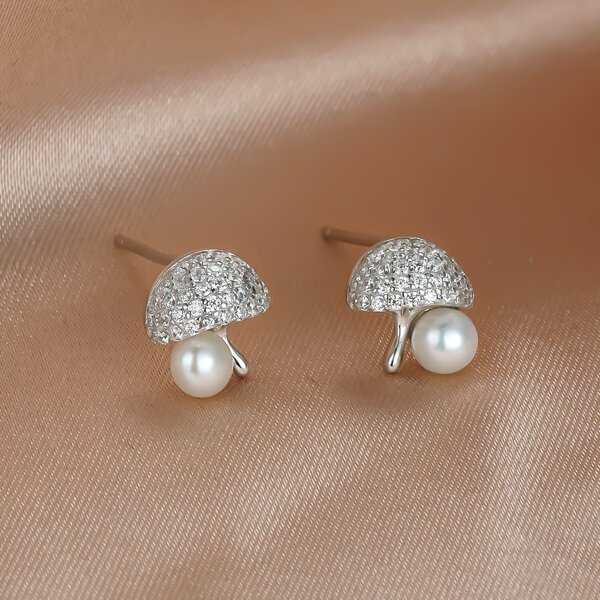 

Rhinestone Mushroom Design Stud Earrings, White