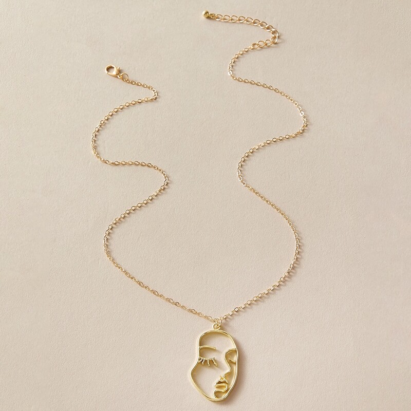 

Abstract Face Pendant Necklace, Gold