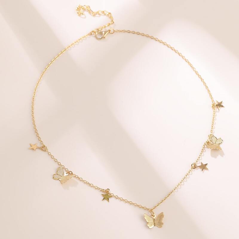 

Butterfly & Star Pendant Necklace, Gold