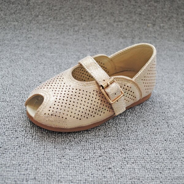 

Toddler Girls Peep Toe Buckle Decor Flats, Gold