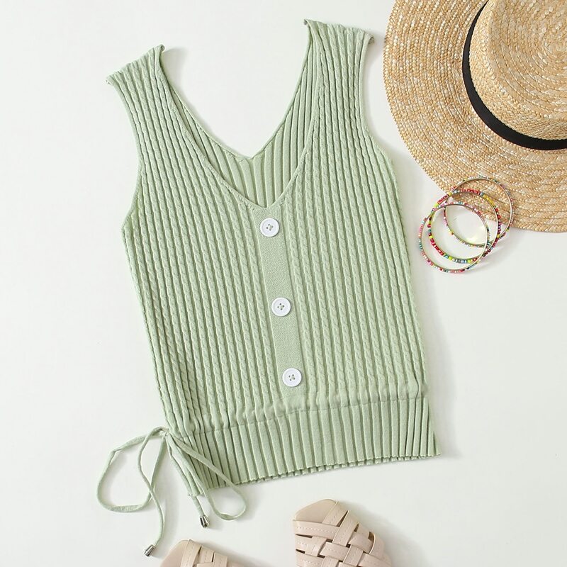 

Cable Knit Button Front Sweater Vest, Lime green