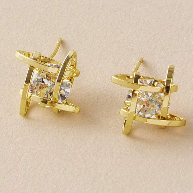 

Rhinestone Stud Earrings, Gold