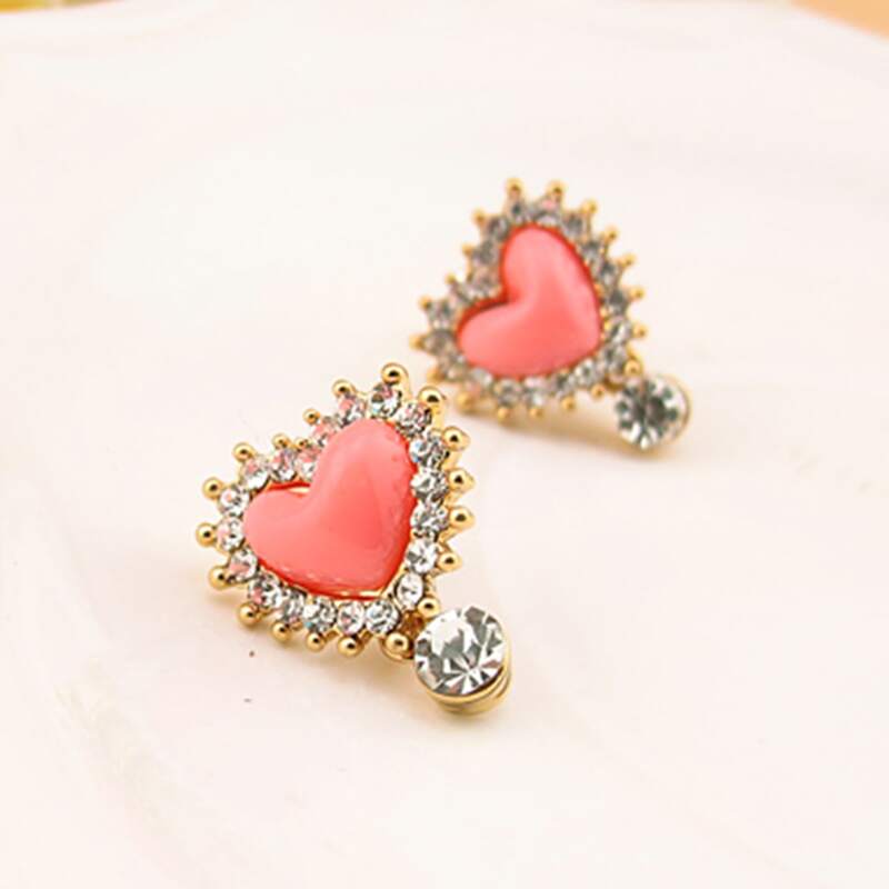 

Rhinestone Heart Drop Earrings, Baby pink