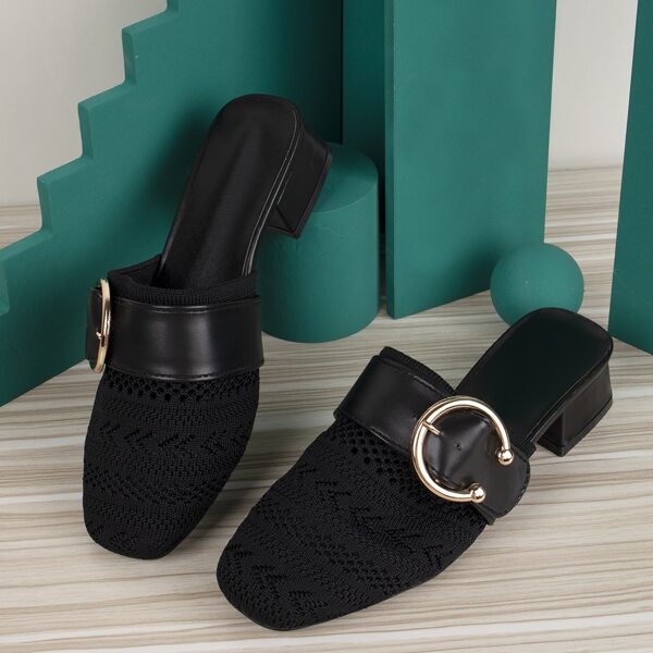 

Buckle Decor Knit Mules, Black
