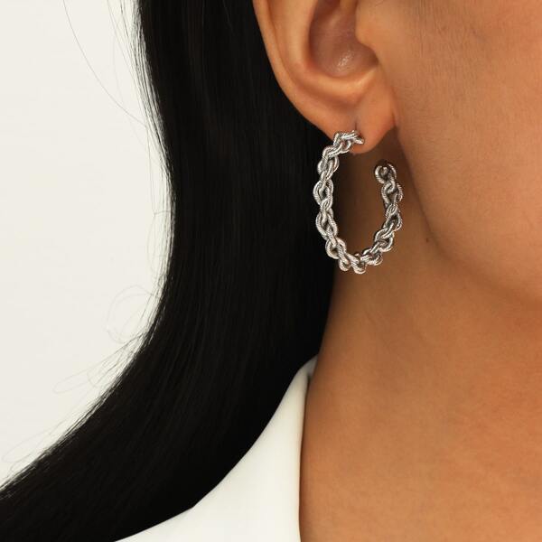 

Chain Hoop Earrings, Silver