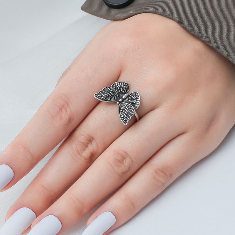 

Butterfly Decor Ring, Antique silver