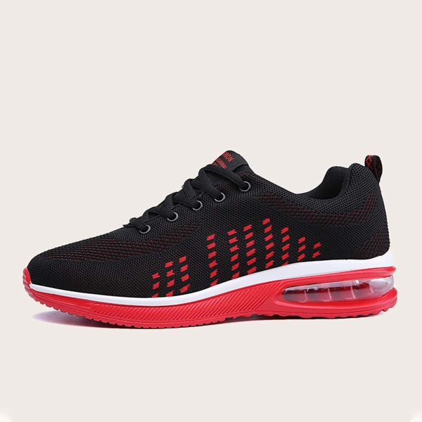

Men Lace Up Front Knit Air Cushion Sneakers, Black