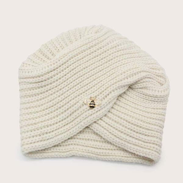 

Bee Decor Knit Turban Hat, Beige