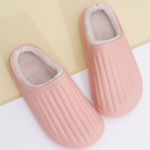 

Stitch Detail Faux Fur Lined Slippers, Pink
