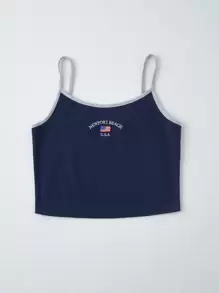 SHEIN Unity 美國旗和字母刺繡短版吊帶上衣