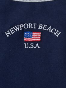 SHEIN Unity 美國旗和字母刺繡短版吊帶上衣