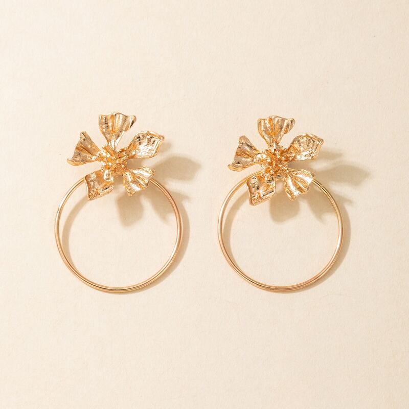 

Floral Hoop Drop Earrings, Gold