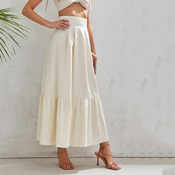 

High Waist Flippy Hem Skirt, Beige