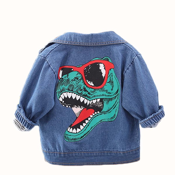 

Toddler Boys Dinosaur Print Denim Jacket, Medium wash