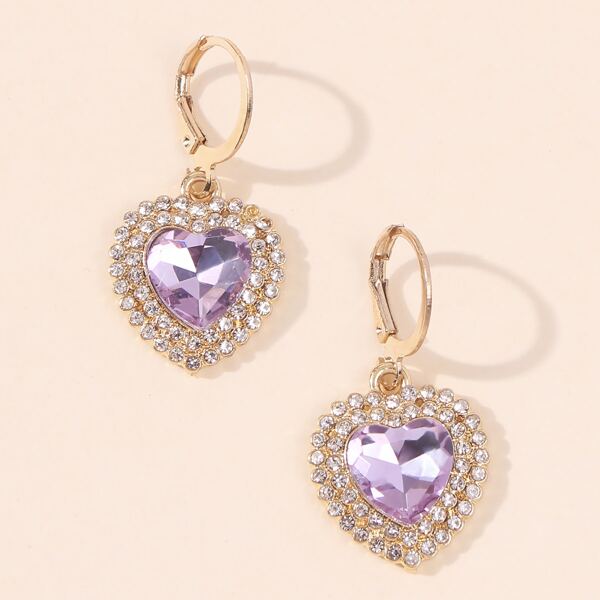 

Rhinestone Heart Drop Earrings, Mauve purple