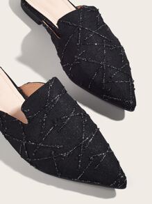 2025 Autumn Women's Elegant Pointed Toe Flat Mules Shoes - Black - View 4