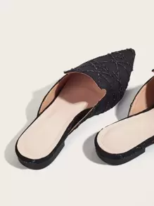 2025 Autumn Women's Elegant Pointed Toe Flat Mules Shoes - Black - View 5