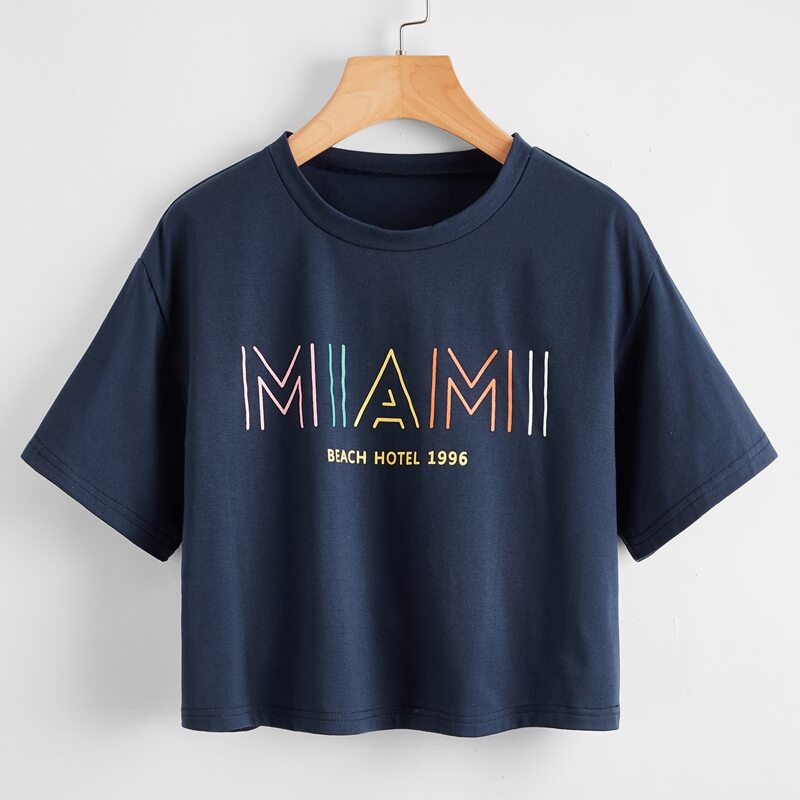 

Colorful Letter Drop Shoulder Tee, Navy blue