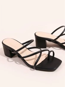 Toe Loop Cross Strap Chunky Heeled Mule Sandals