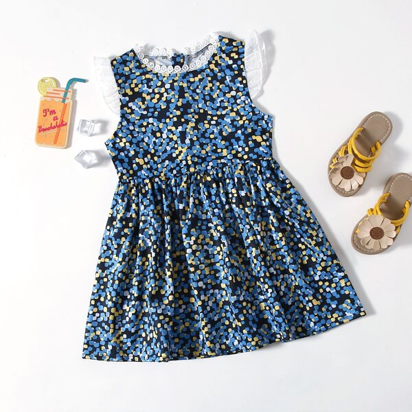 

Toddler Girls Allover Print Lace Trimed Smock Dress, Multicolor