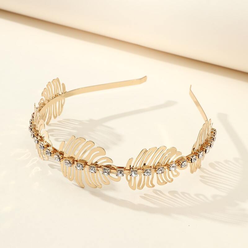 

Rhinestone & Leaf Decor Headband, Gold