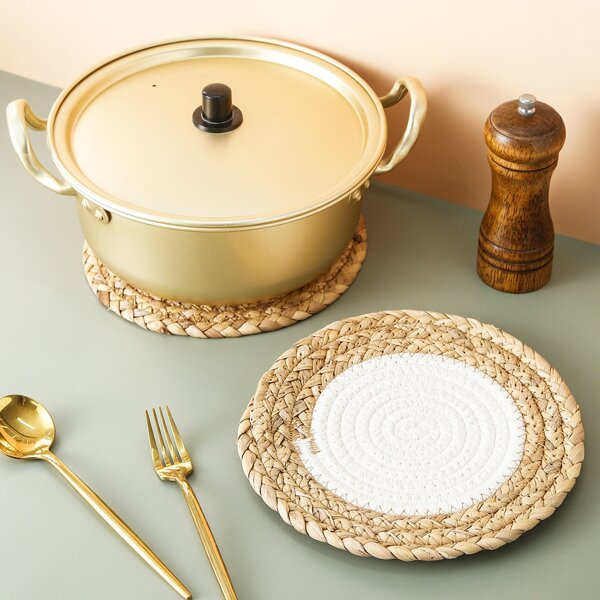 

1pc Round Rattan Insulation Pad, Multicolor
