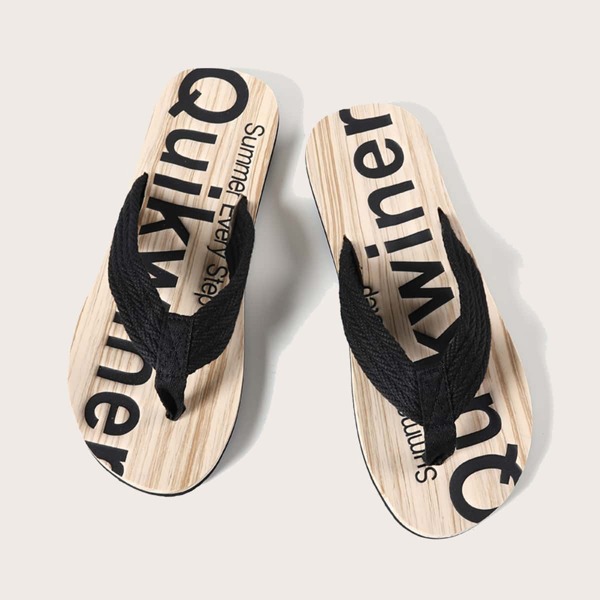 

Men Letter Graphic Sole Knit Flip Flops, Black