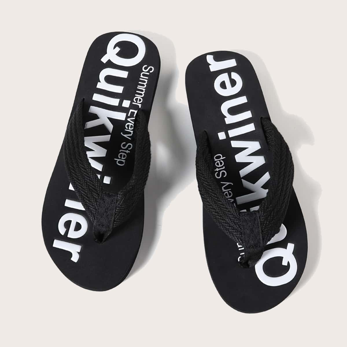 

Guys Letter Graphic Sole Knit Flip Flops, Black