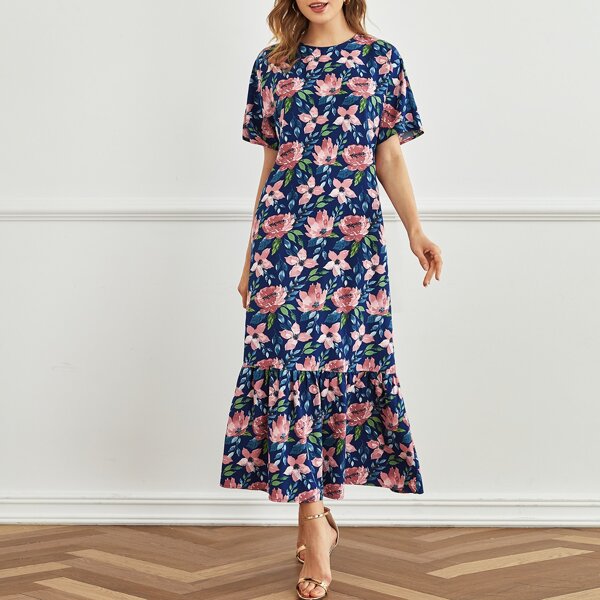 

Flippy Hem Floral Print Dress, Multicolor