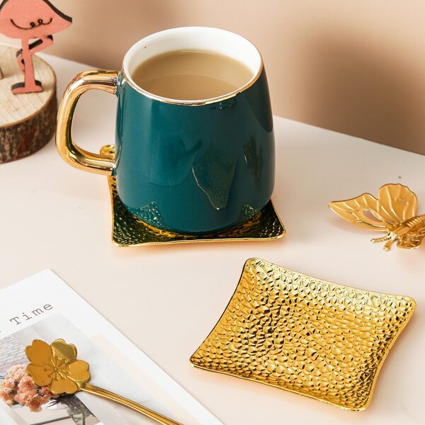 

1pc Stainless Steel Square Coaster, Gold