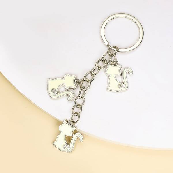 

Cat Charm Keychain, White