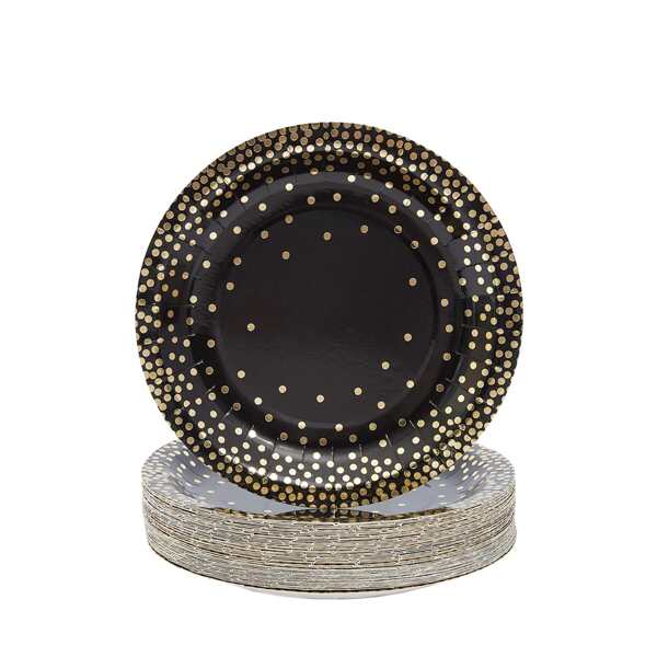 

10pcs Polka Dot Disposable Plate, Black