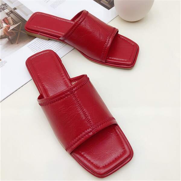 

Open Toe Minimalist Slide Sandals, Red