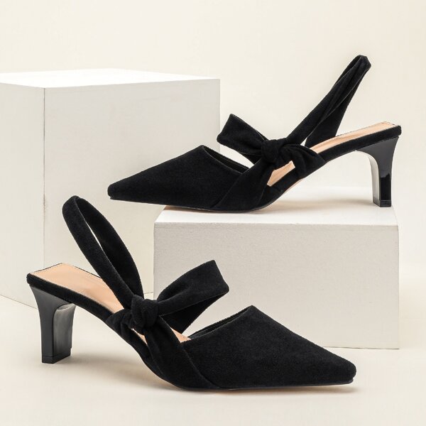 

Point Toe Mid Heeled Slingback Suede Pumps, Black