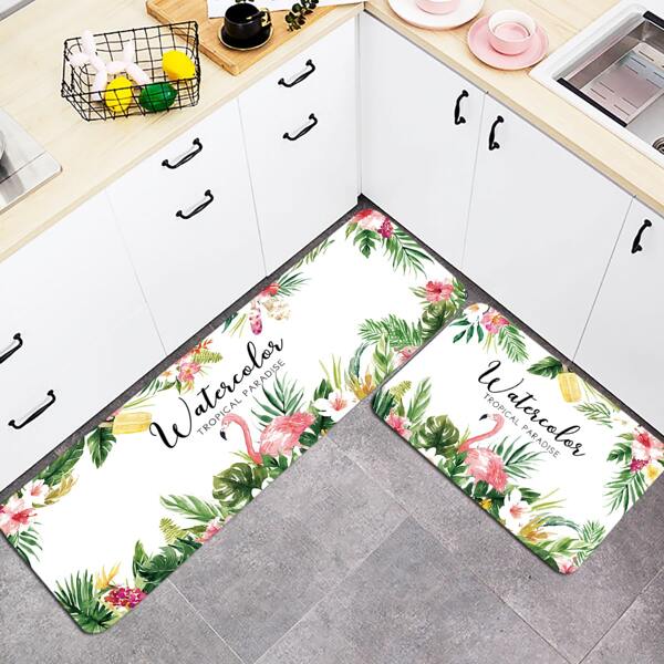 

1pc Flamingo Print Floor Mat, Multicolor