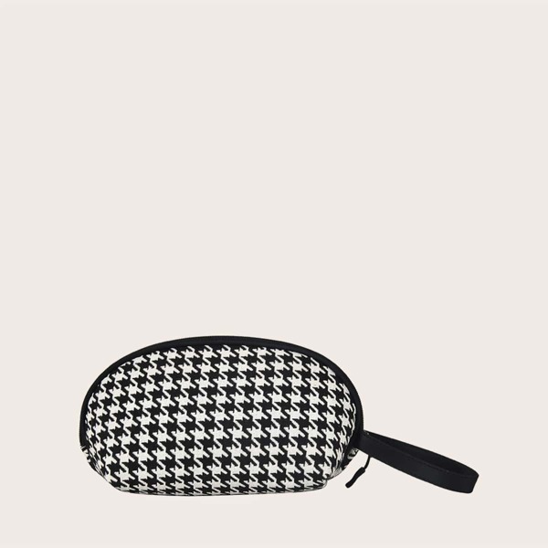 

Houndstooth Pattern Clutch Bag, Black and white