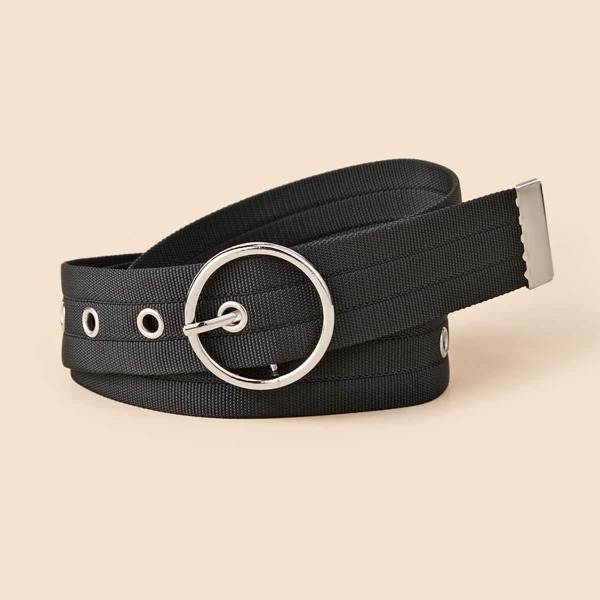 

Eyelet Decor Tape Belt, Black