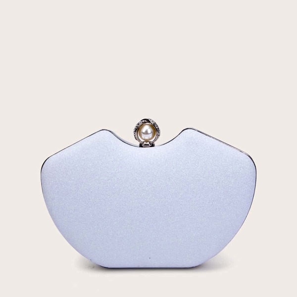 

Rhinestone & Faux Pearl Decor Clutch Bag, White