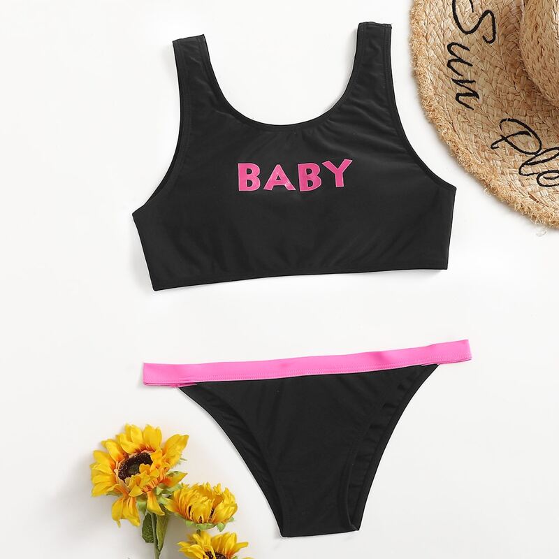 

Letter Ringer Bikini Swimsuit, Black