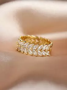 Vanel 1 قطعة مجموعة مخلب عصرية لامعة للغاية مكعب زركونيا على شكل حلقة ديكور ، مناسبة للارتداء اليومي وديكور التاريخ - ذهبي أصفر - مشاهدة 2