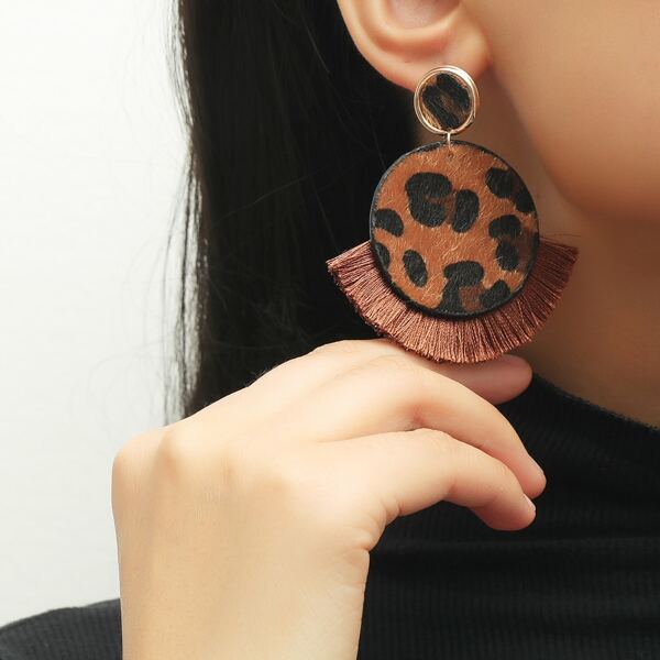 

Leopard Tassel Drop Earrings, Coffee brown