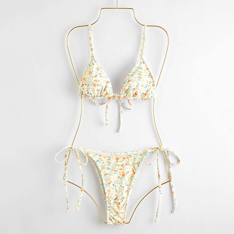 

Ditsy Flower Tie Side Bikini Swimsuit, Multicolor