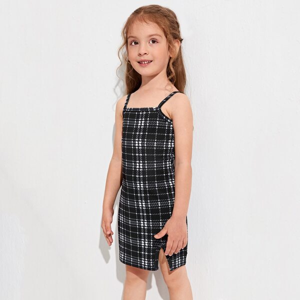 

Toddler Girls Plaid Split Cami Dress, Black