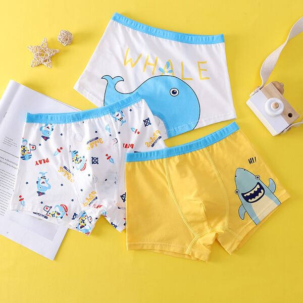 

Boys 3pcs Cartoon & Letter Graphic Underwear, Multicolor