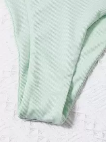 SHEIN Swim 夏季海滩单色比基尼套装吊带三角胸罩和系带侧底 2 件比基尼 - 薄荷綠 - 查看 4