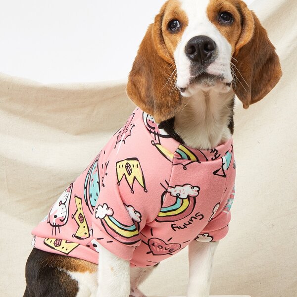 

Cartoon Graphic Pet Sweatshirt, Coral pink