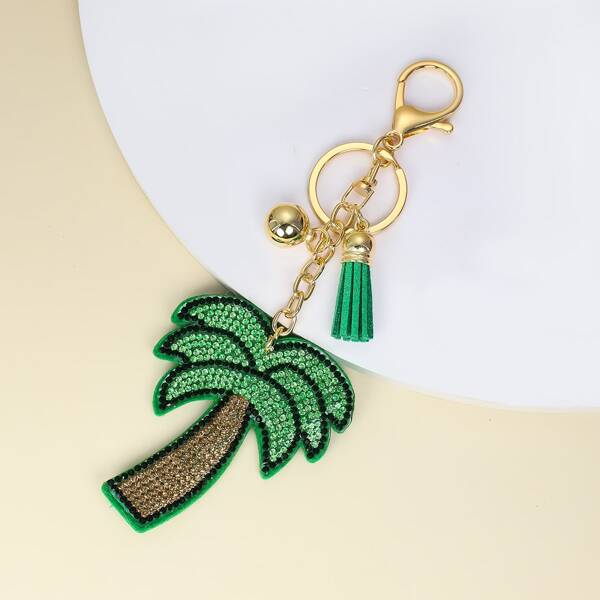 

Rhinestone Tree Charm Keychain, Green