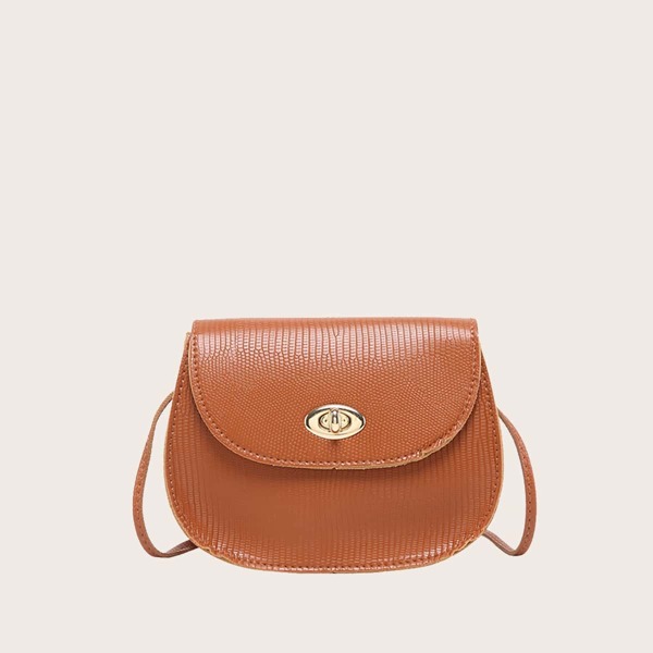 

Girls Turn-lock Lizard Embossed Saddle Bag, Brown